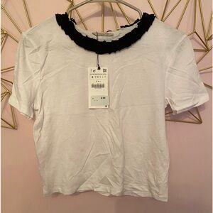 Zara small tee with black trim around neck. New with tags